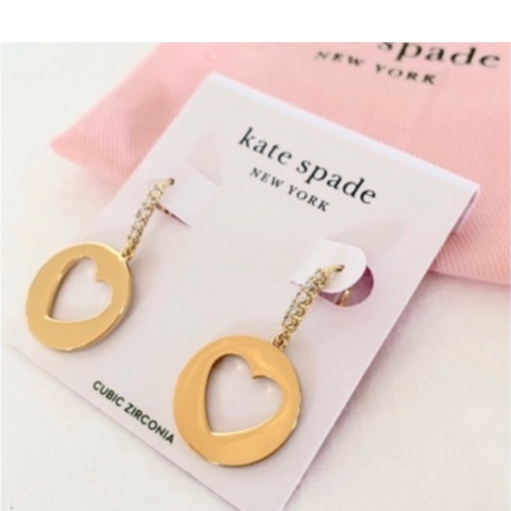 NWT Kate Spade New York Gold Pave Spade heart cut drop earring